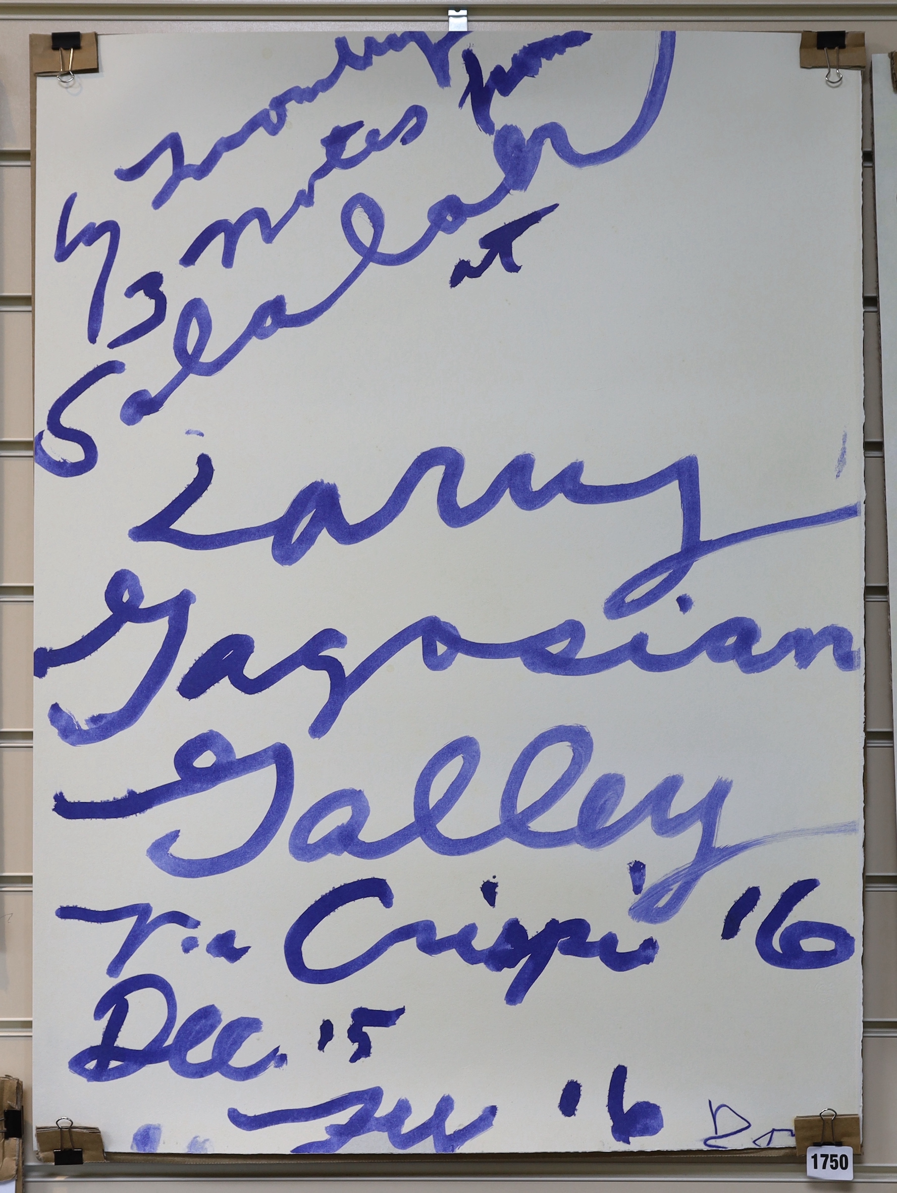 Cy Twombly (American 1928-2011), offset lithograph, Three Notes from Salalah Poster, Gagosian Gallery, Rome, 2008, unframed, 76 x 56cm